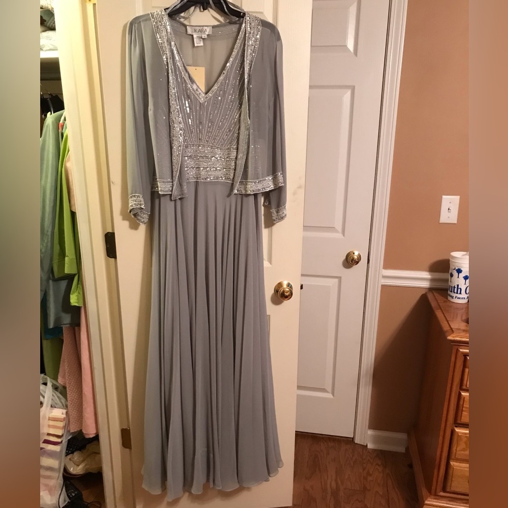 Size 14, Silver, elegantly beaded dress.